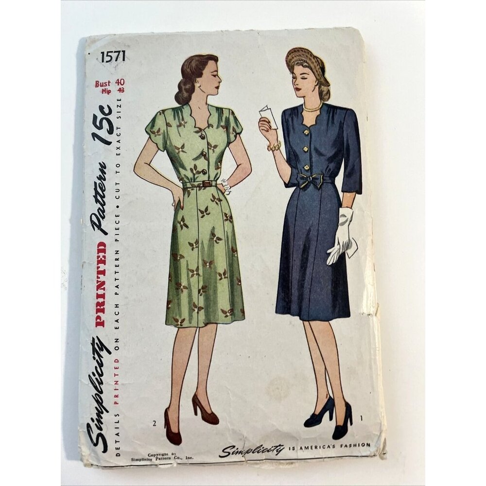 Simplicity 1571 Dress Square Neckline with Scallops Side Seam Skirt Bust 40